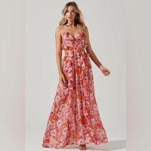 ASTR The Label Palace Floral Cutout Ruffle Maxi Dress - Pink Floral